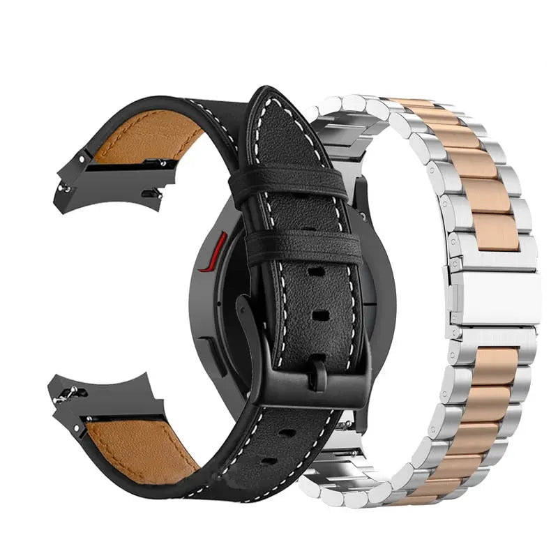 Leather & Steel Smartwatch Strap for Galaxy Watch 5 – Adjustable Wristband in Multiple Finishes | Thomler