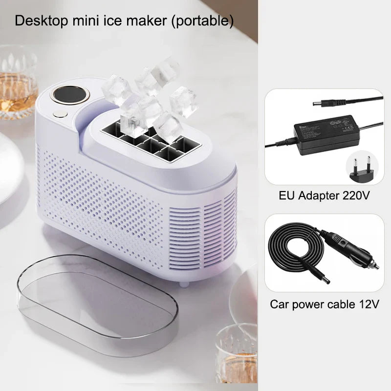Ice Maker ABS Aluminium 21.6 cm Portable Home Office Camping Ice Cube Machine Fast Countertop Cooling Appliance | Thomler