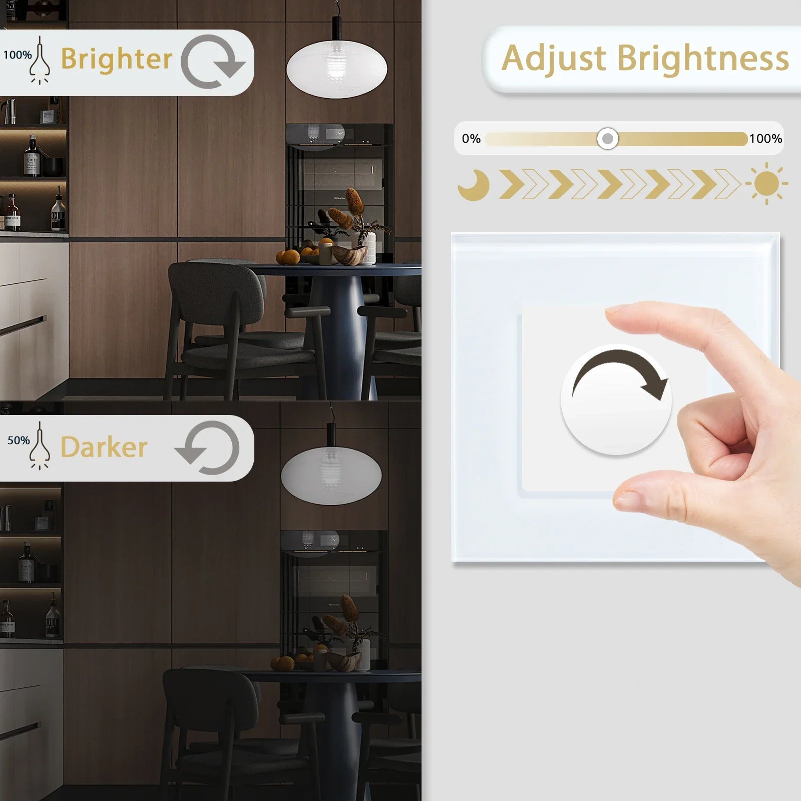 Wall Dimmer Glass Panel 8.6 cm (3.4") Rotary LED Lighting Control Home Living Room Bedroom Light Switch | Thomler