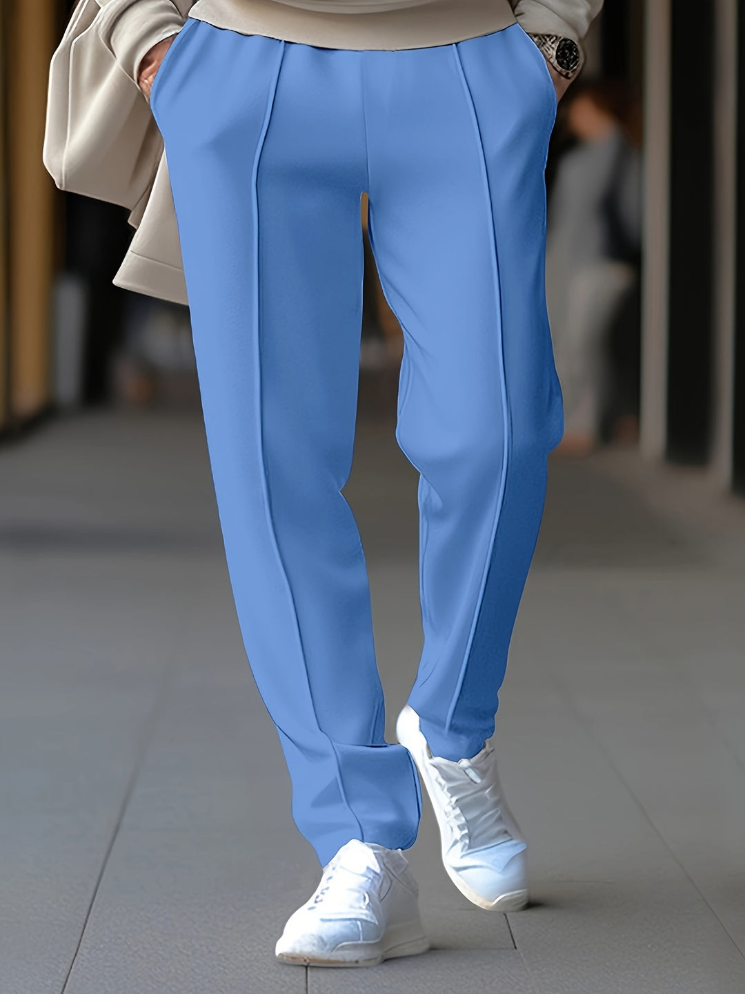 Men's Tapered Pants with Elastic Drawstring Waist and Center Crease – Slim-Fit Casual Trousers for Everyday Comfort | Thomler