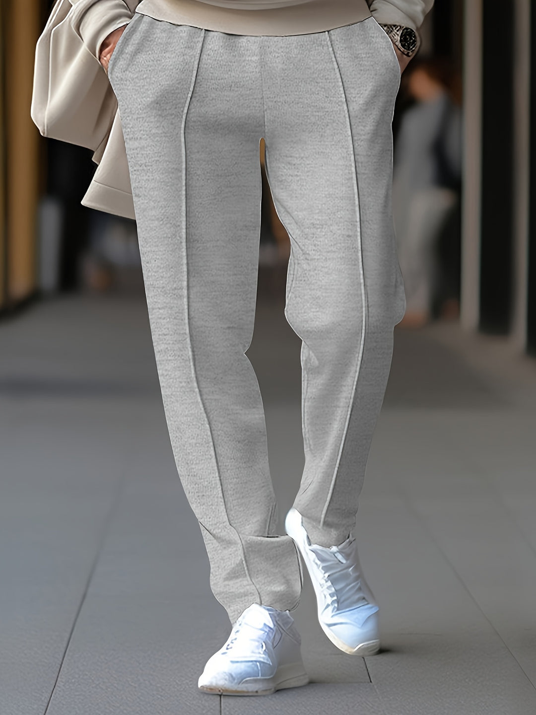 Men's Tapered Pants with Elastic Drawstring Waist and Center Crease – Slim-Fit Casual Trousers for Everyday Comfort | Thomler