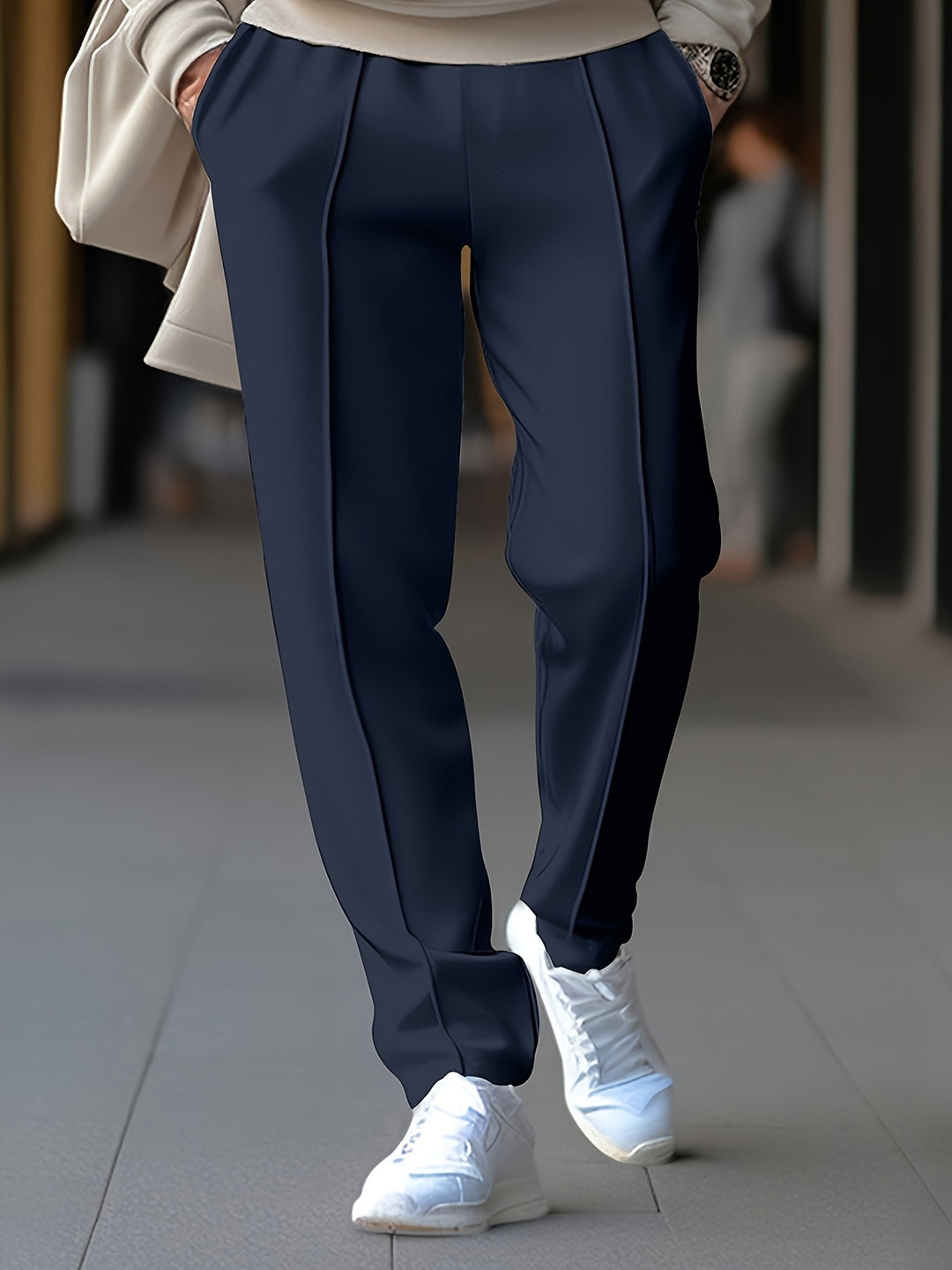 Men's Tapered Pants with Elastic Drawstring Waist and Center Crease – Slim-Fit Casual Trousers for Everyday Comfort | Thomler