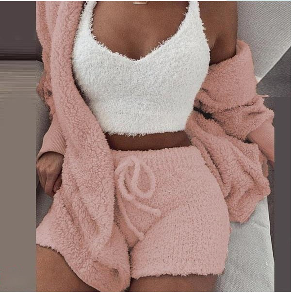 Women's Cozy Knit Lounge 3-Piece Set – Cropped Top, Pants & Cardigan for Relaxed Style | Thomler