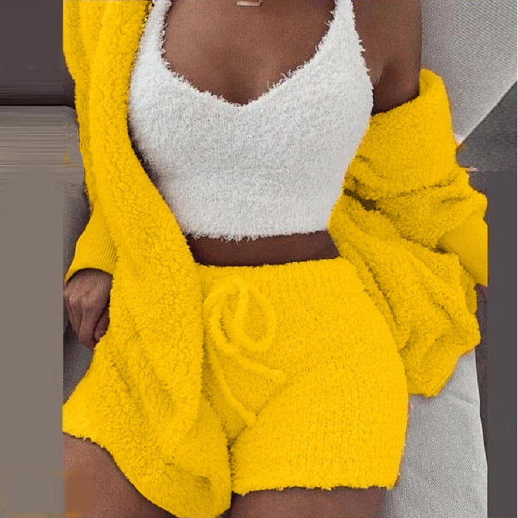Women's Cozy Knit Lounge 3-Piece Set – Cropped Top, Pants & Cardigan for Relaxed Style | Thomler