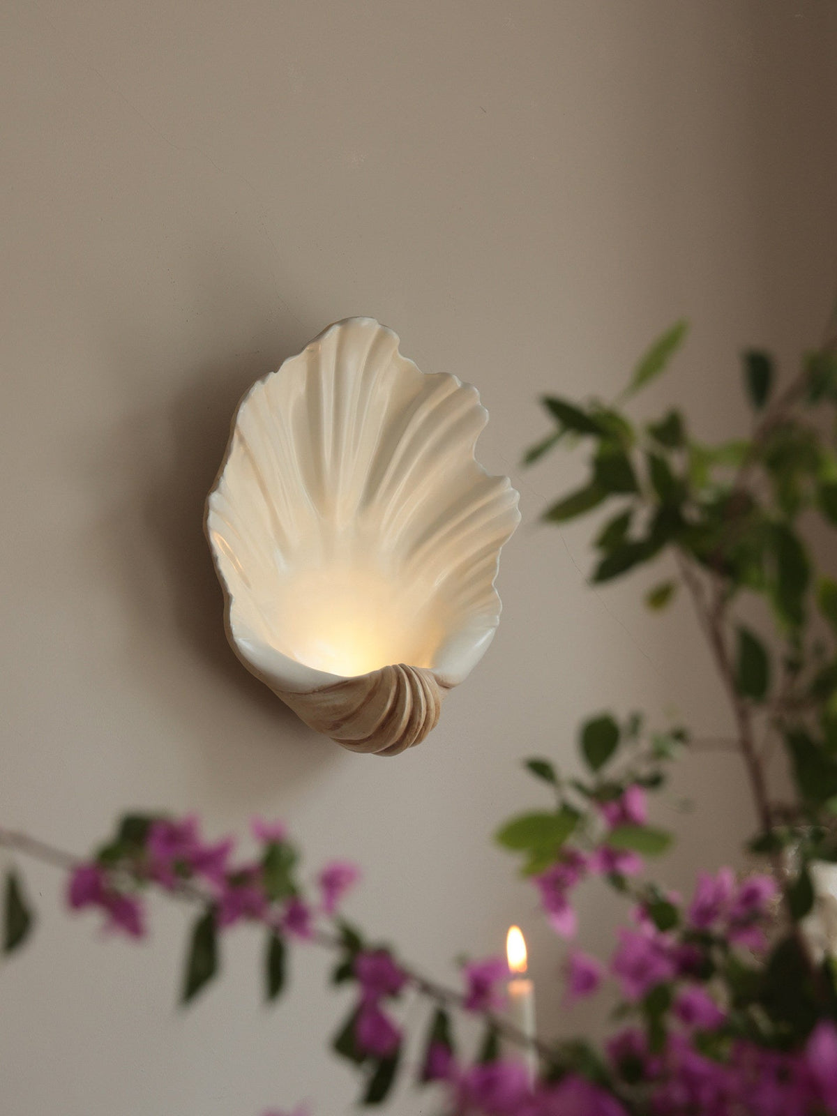 Coastal Seashell Decorative Uplight – Cream & Natural Wood Finish – Battery or Hardwired E12 Socket for Bedroom, Living Room or Bath | Thomler