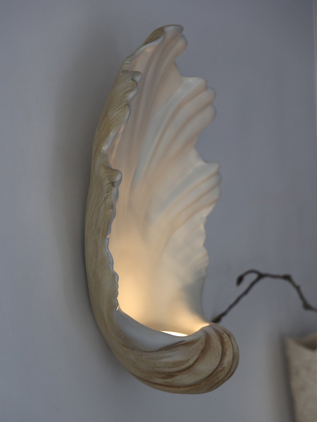 Coastal Seashell Decorative Uplight – Cream & Natural Wood Finish – Battery or Hardwired E12 Socket for Bedroom, Living Room or Bath | Thomler