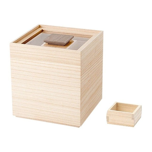 Rice Container Hinoki Wood 5.0 kg Capacity Kitchen Storage Acrylic Lid Measuring Cup Dry Food Organiser Japanese Style | Thomler