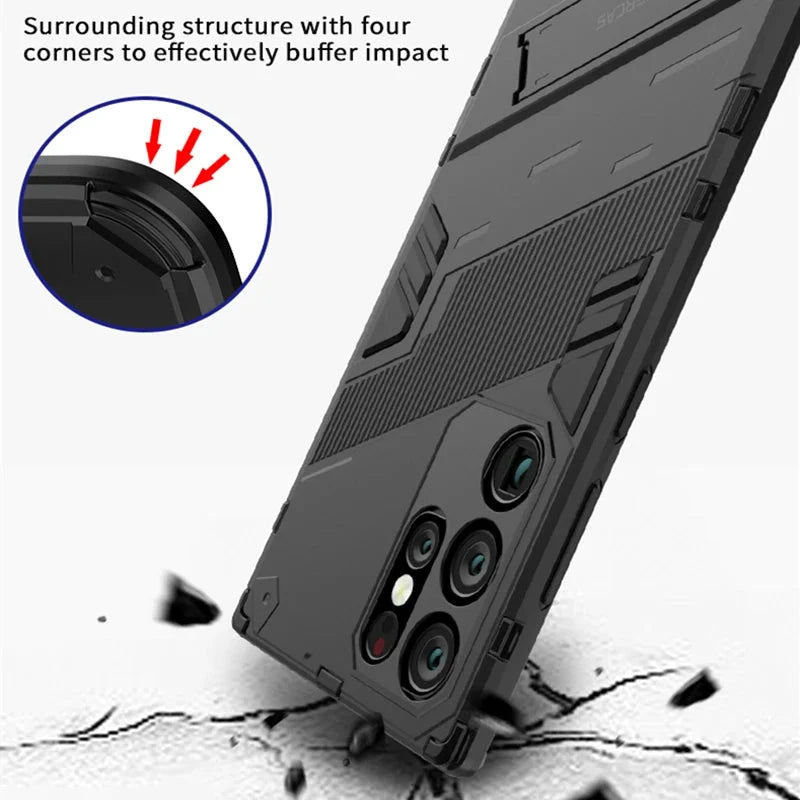 Rugged Protective Phone Case with Built-In Stand for Samsung Galaxy S21-S26 Series – Heavy-Duty Drop Defense, Camera Guard, Anti-Fingerprint | Thomler