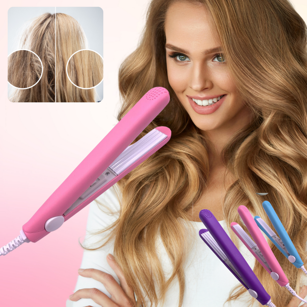 Compact Ceramic Hair Straightener & Curler 2-in-1 | 30-Second Heat-Up | Travel-Size Styling Iron with Tourmaline Plates for Smooth Curls | Thomler