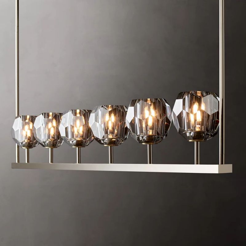 Linear Crystal Chandelier 60 Inch Brass 6-Light Dining Room Lighting Fixture Adjustable Height | Thomler