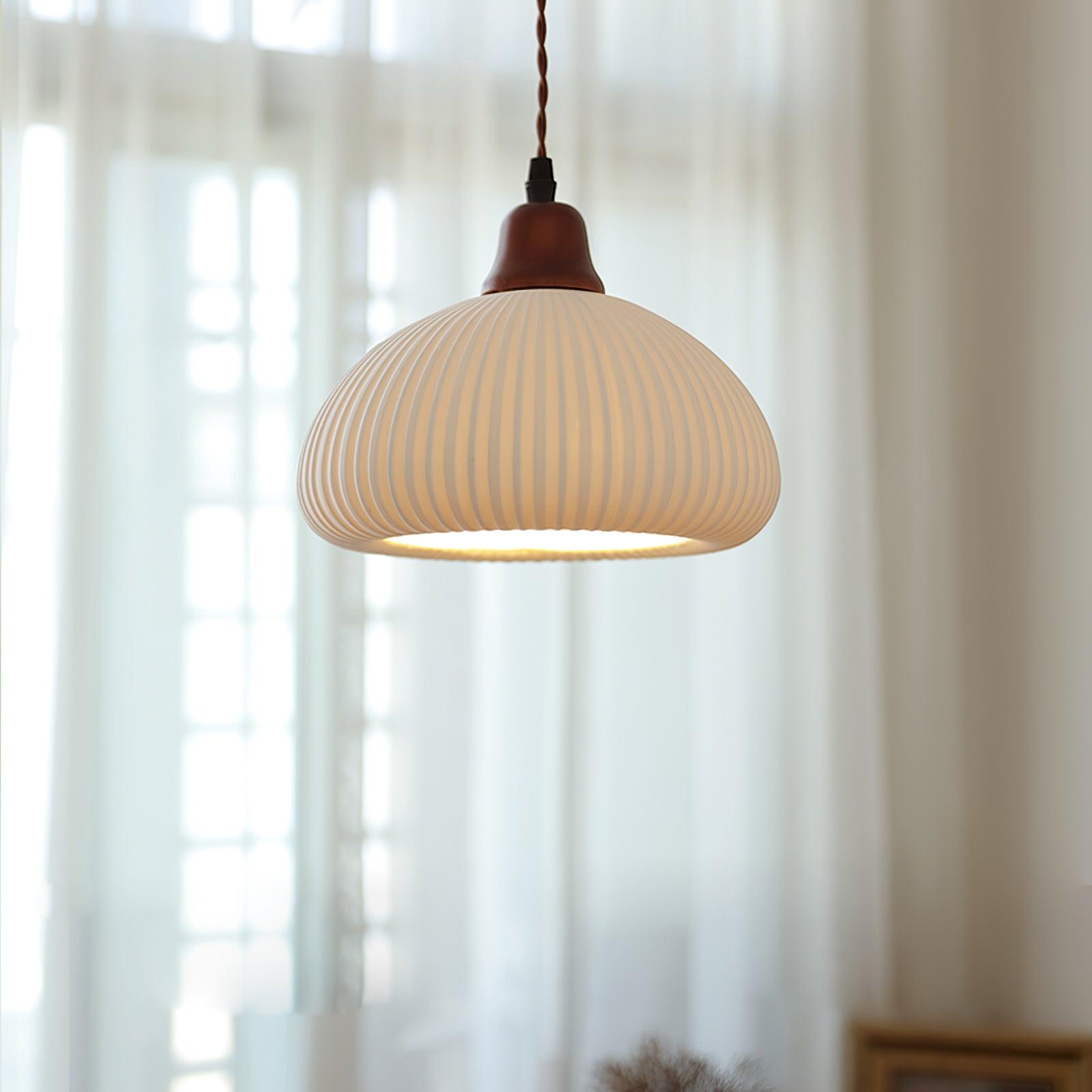 Pendant Light Ceramic 9 in White Dining Room Kitchen Island Hanging Lamp Adjustable Height | Thomler