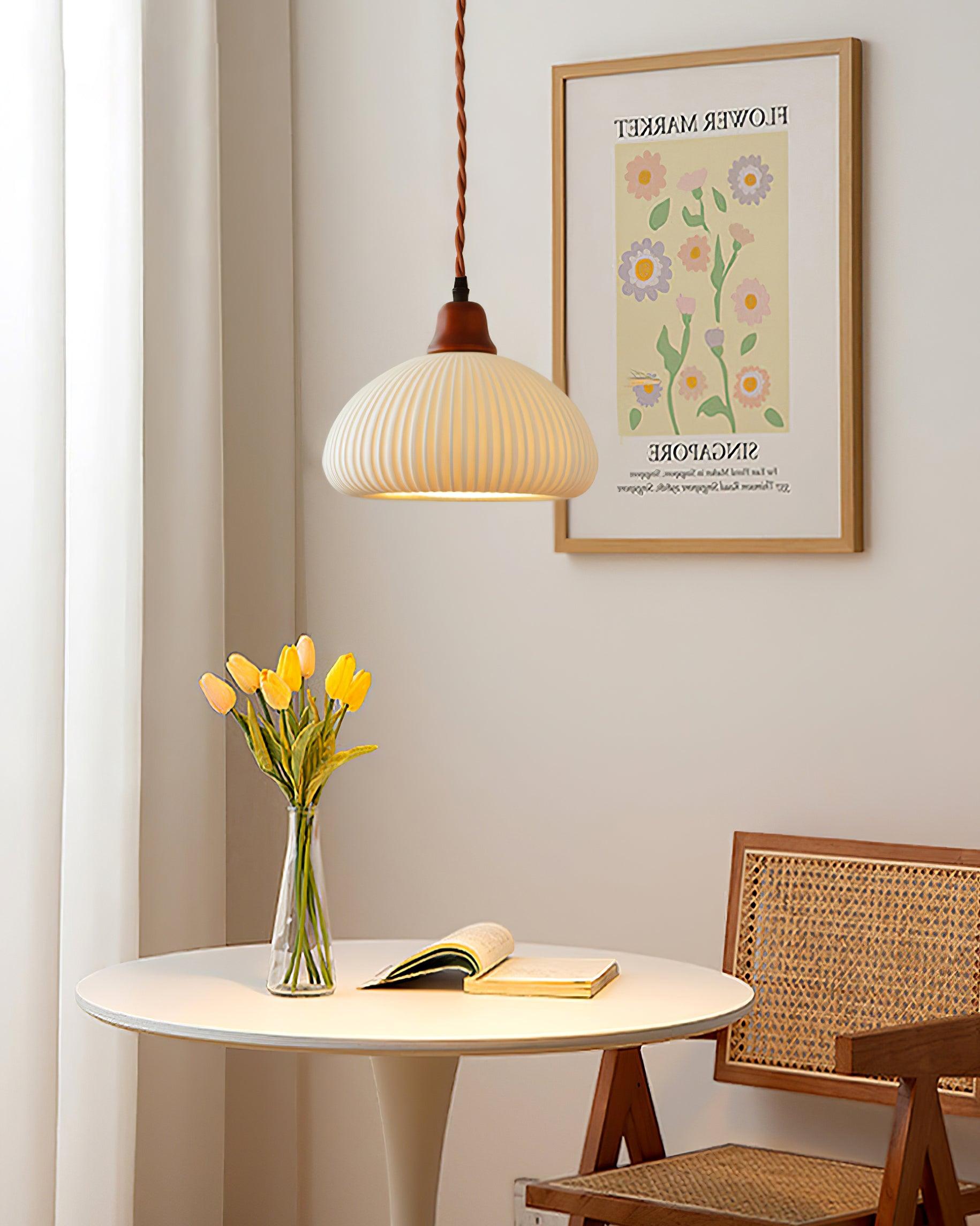 Pendant Light Ceramic 9 in White Dining Room Kitchen Island Hanging Lamp Adjustable Height | Thomler