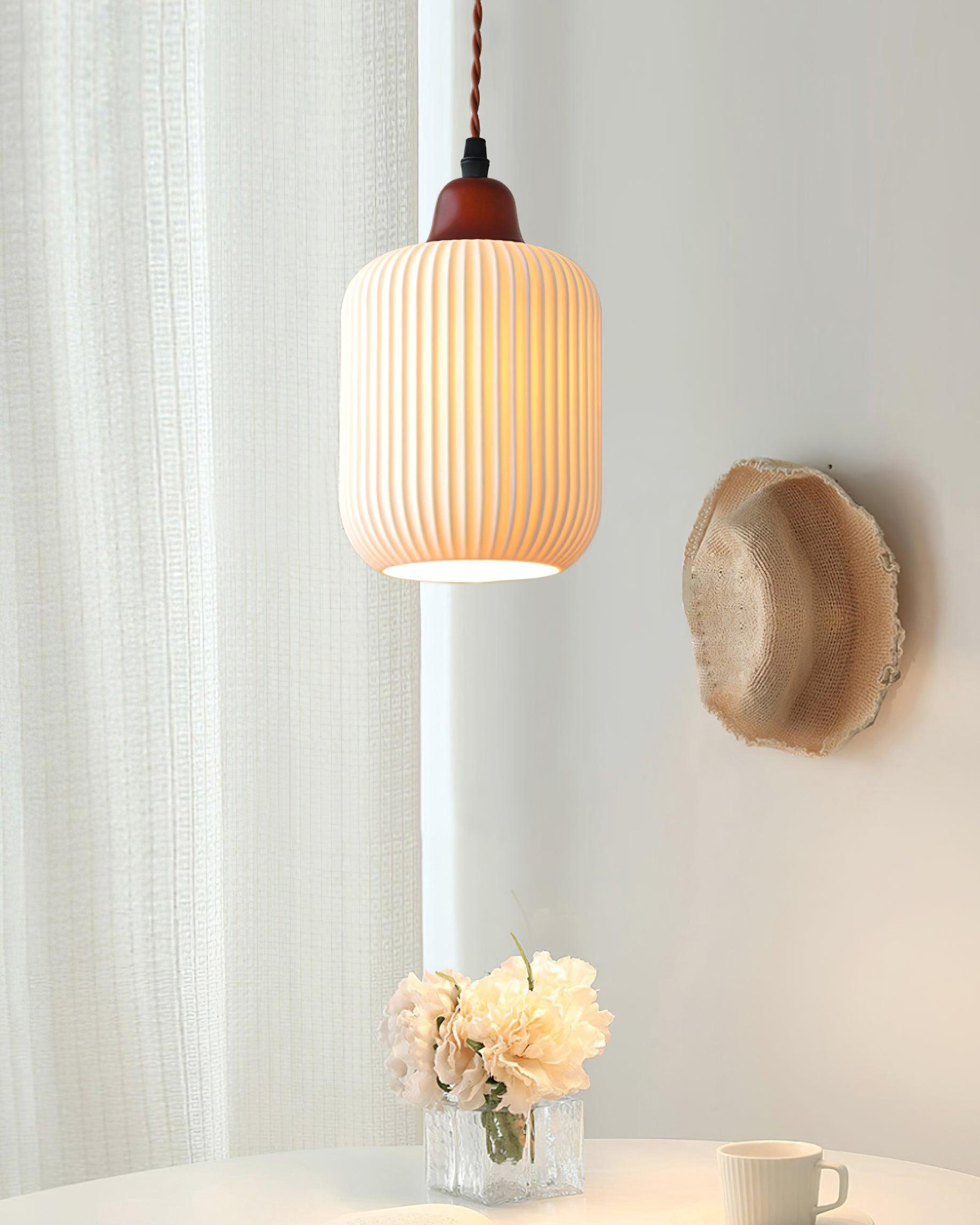 Pendant Light Ceramic 9 in White Dining Room Kitchen Island Hanging Lamp Adjustable Height | Thomler