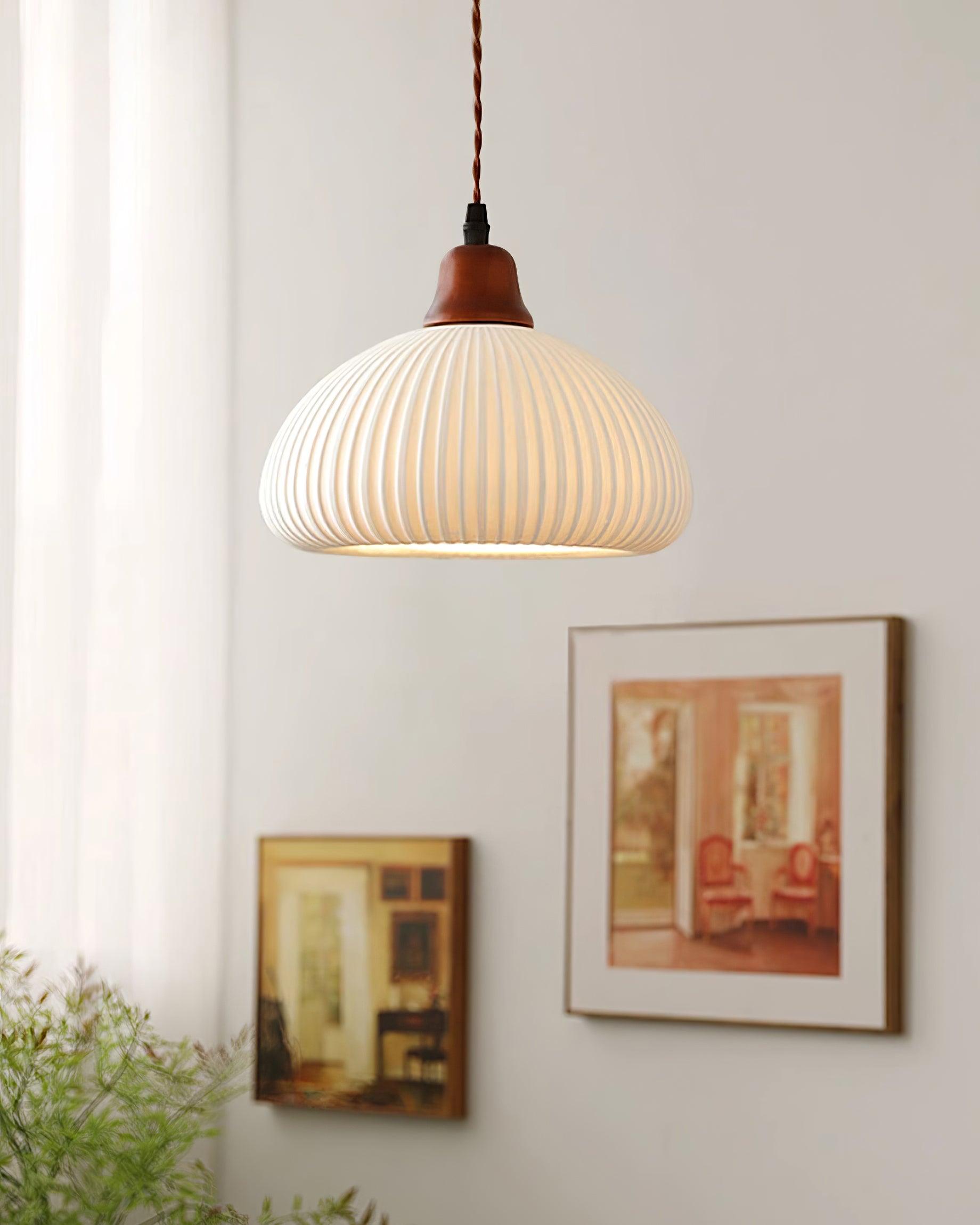 Pendant Light Ceramic 9 in White Dining Room Kitchen Island Hanging Lamp Adjustable Height | Thomler