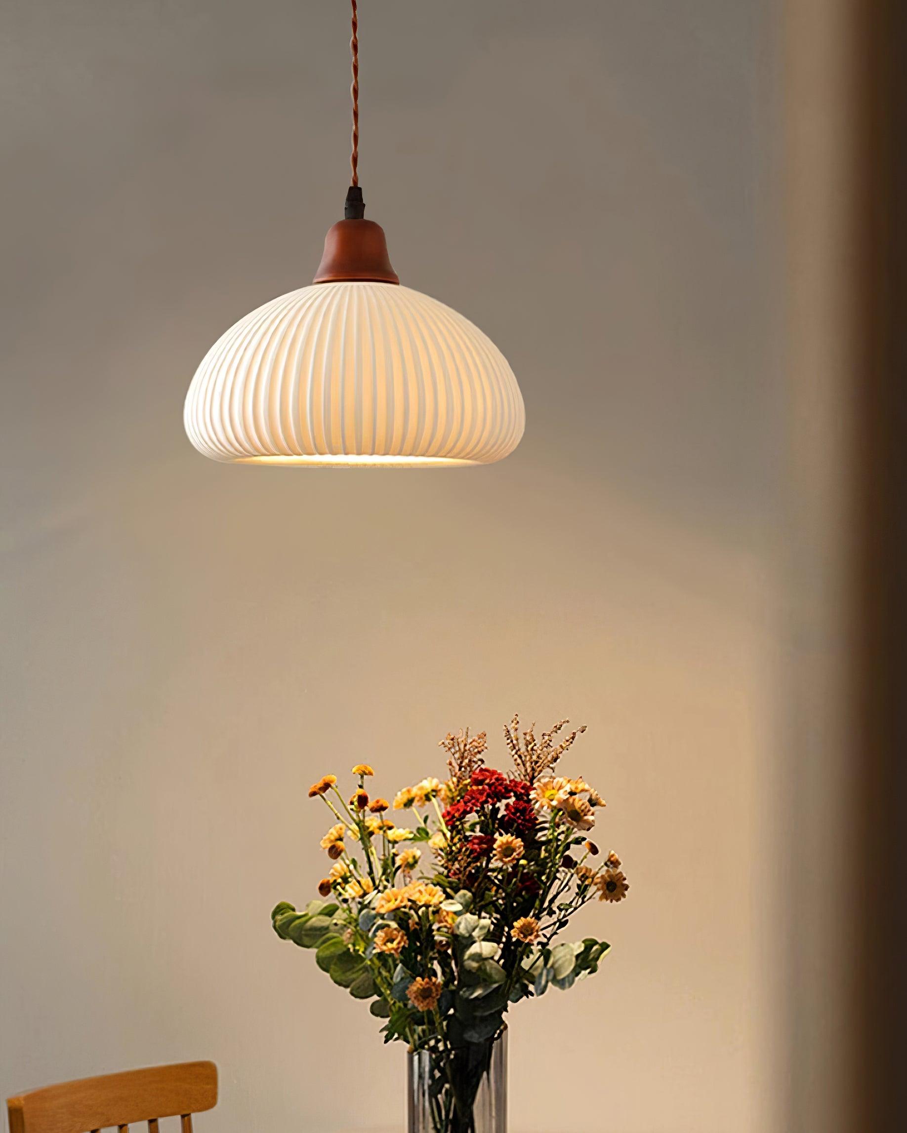 Pendant Light Ceramic 9 in White Dining Room Kitchen Island Hanging Lamp Adjustable Height | Thomler