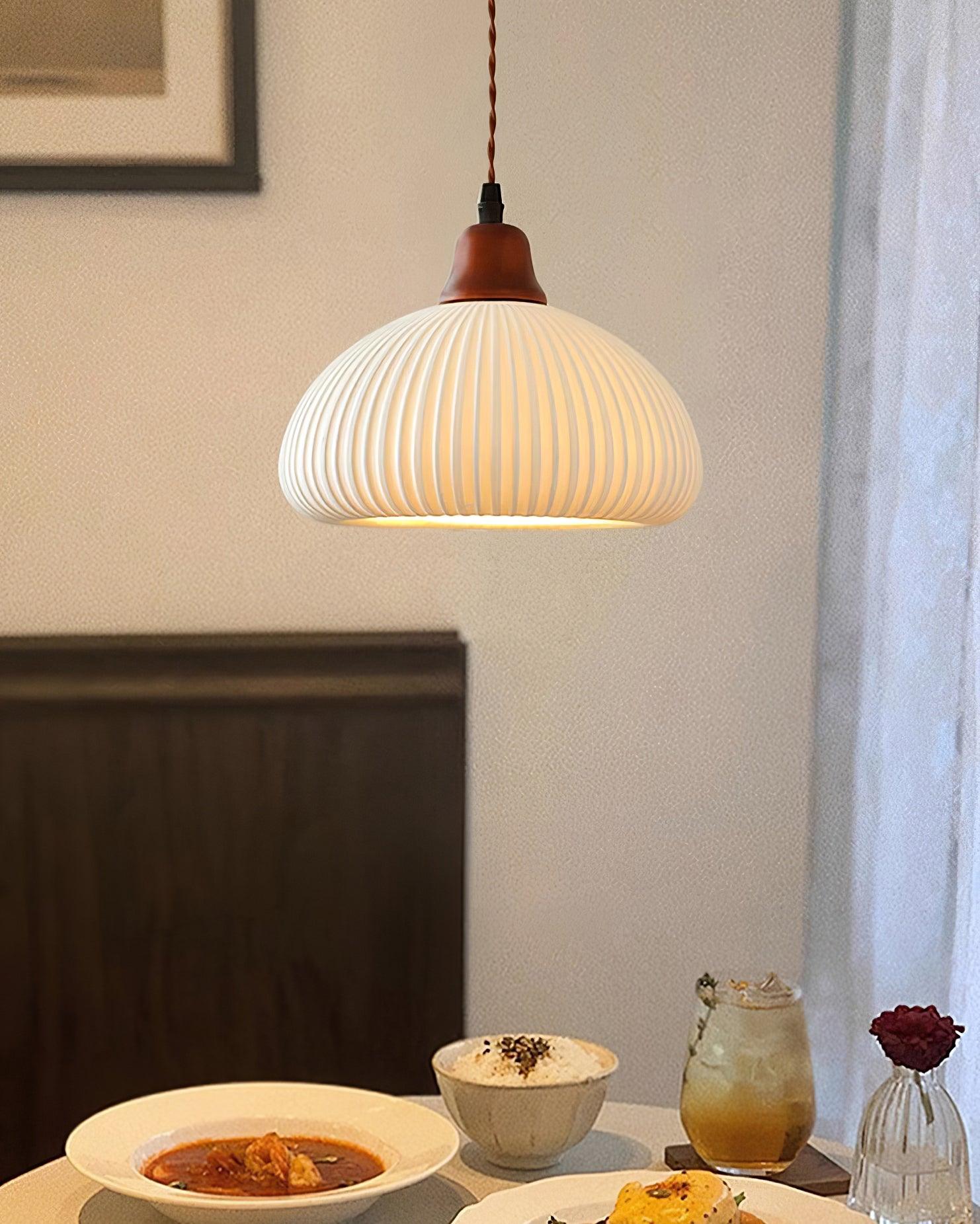 Pendant Light Ceramic 9 in White Dining Room Kitchen Island Hanging Lamp Adjustable Height | Thomler