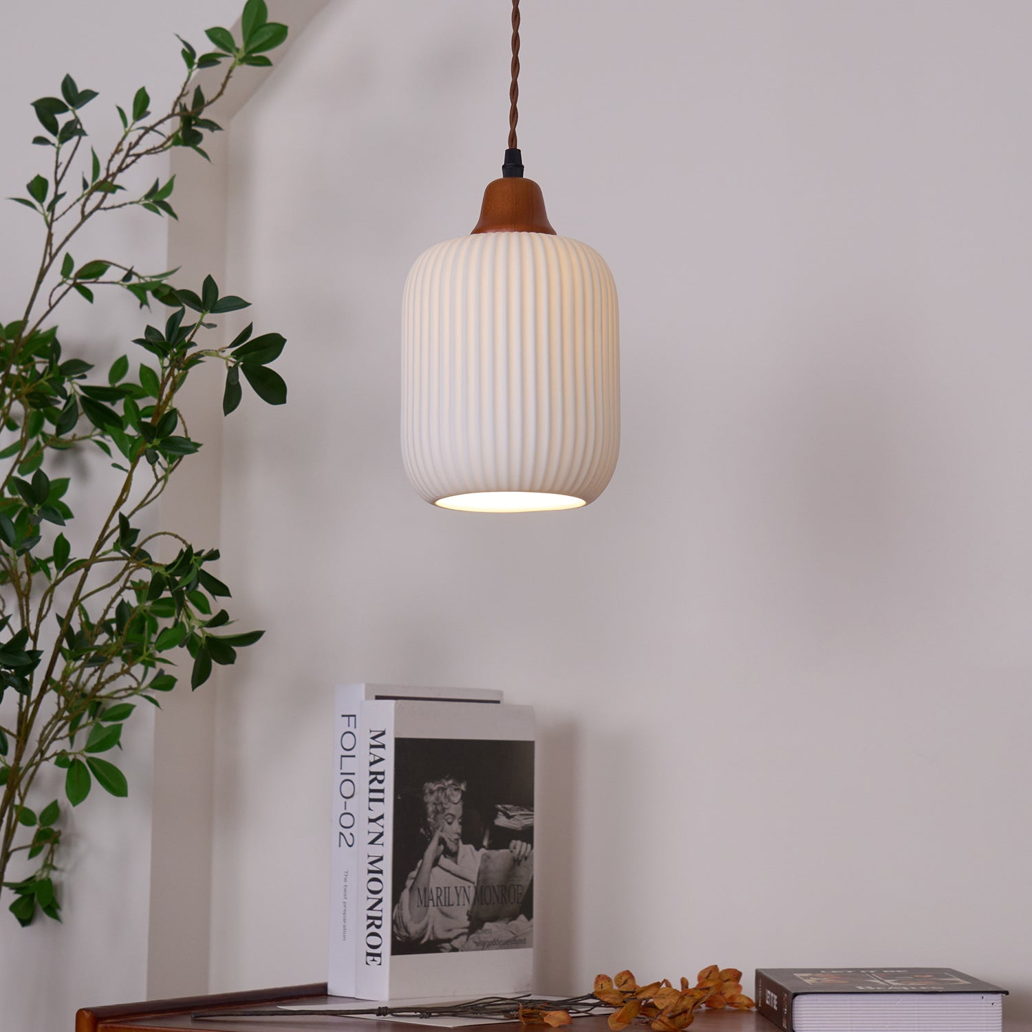 Pendant Light Ceramic 9 in White Dining Room Kitchen Island Hanging Lamp Adjustable Height | Thomler
