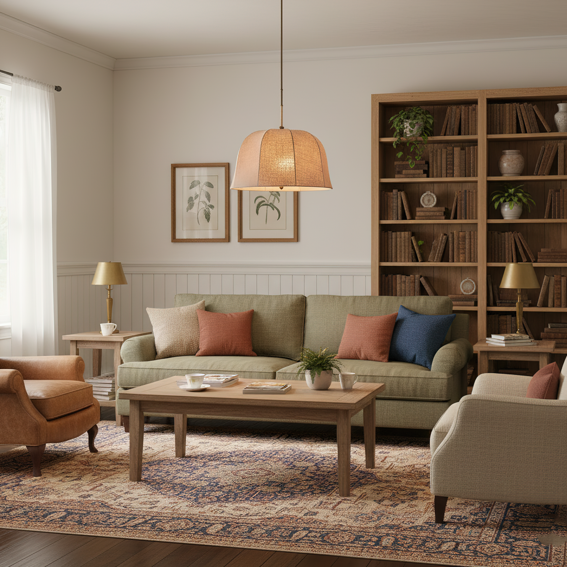 Pendant Light Linen 14.6 in Adjustable Bedroom Living Room Dining Room Hanging Lamp Vintage Style | Thomler