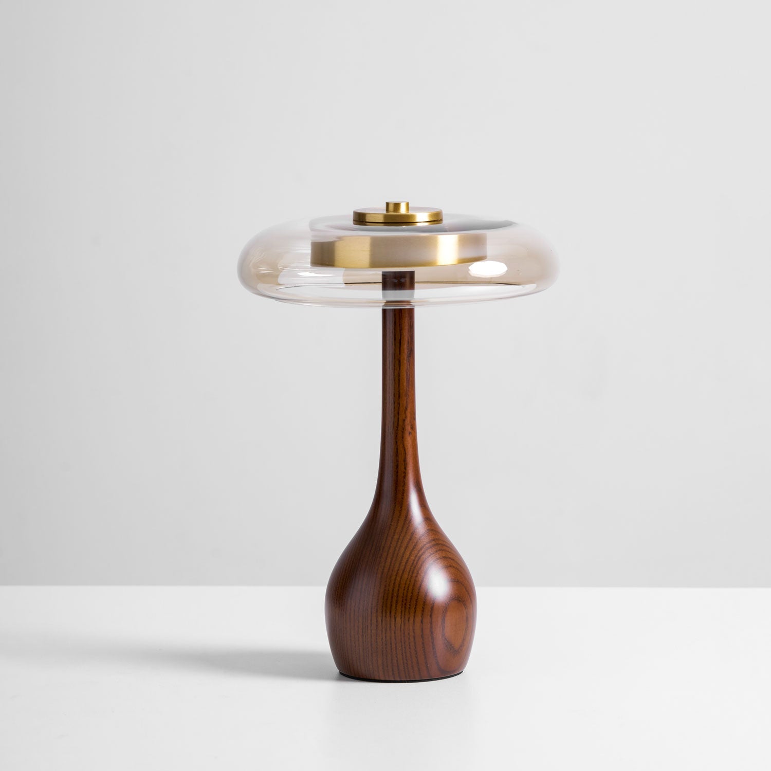 Wooden Table Lamp 9.8 in (25.0 cm) Amber Glass Shade Indoor Desk Lighting Warm Glow | Thomler