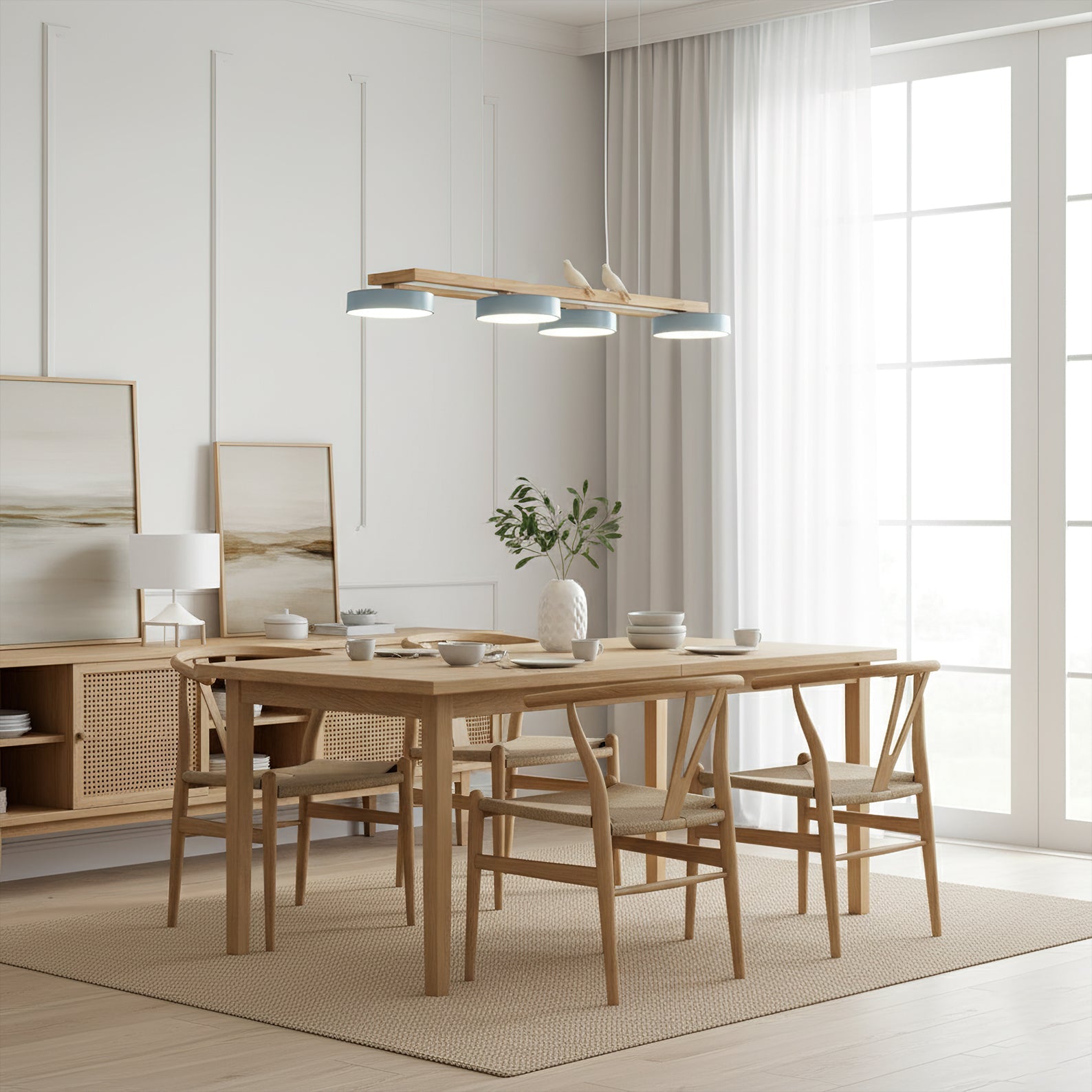 Pendant Light Wood Frame 40.2 in Indoor Ceiling Chandelier 48W LED 1400 Lumen Decorative Dining Room Living Room Lighting | Thomler