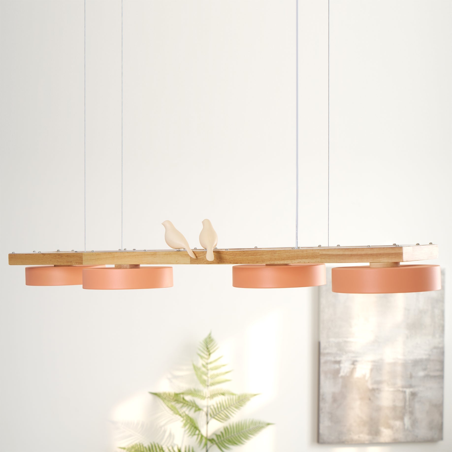 Pendant Light Wood Frame 40.2 in Indoor Ceiling Chandelier 48W LED 1400 Lumen Decorative Dining Room Living Room Lighting | Thomler