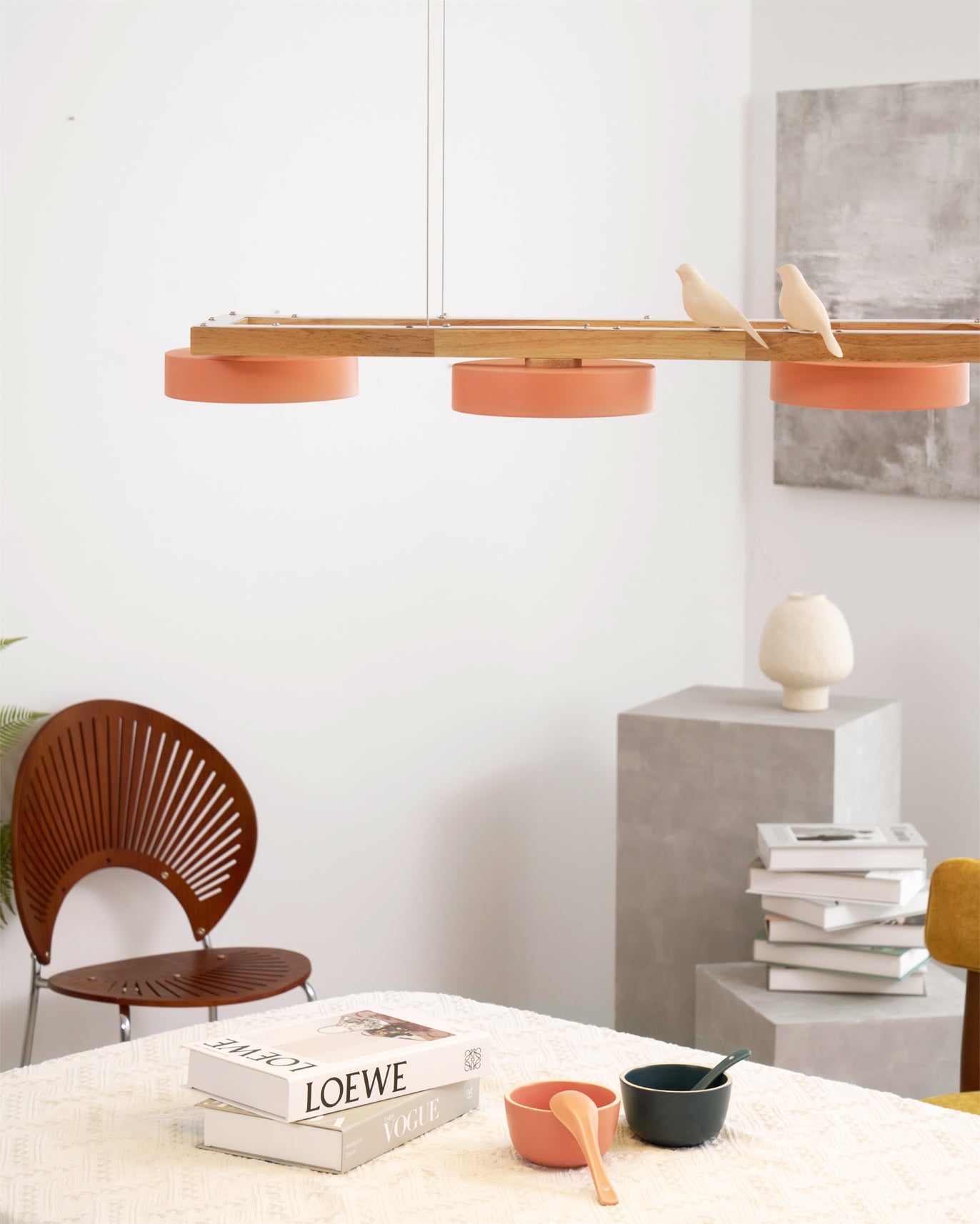 Pendant Light Wood Frame 40.2 in Indoor Ceiling Chandelier 48W LED 1400 Lumen Decorative Dining Room Living Room Lighting | Thomler