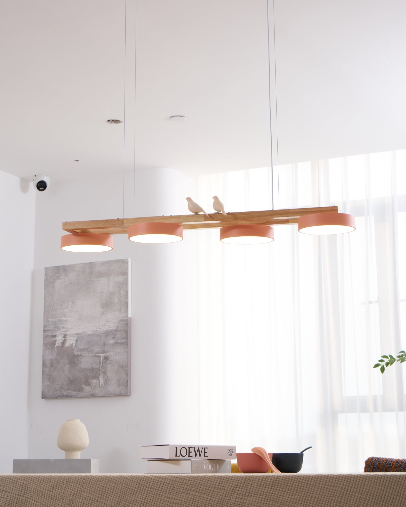 Pendant Light Wood Frame 40.2 in Indoor Ceiling Chandelier 48W LED 1400 Lumen Decorative Dining Room Living Room Lighting | Thomler