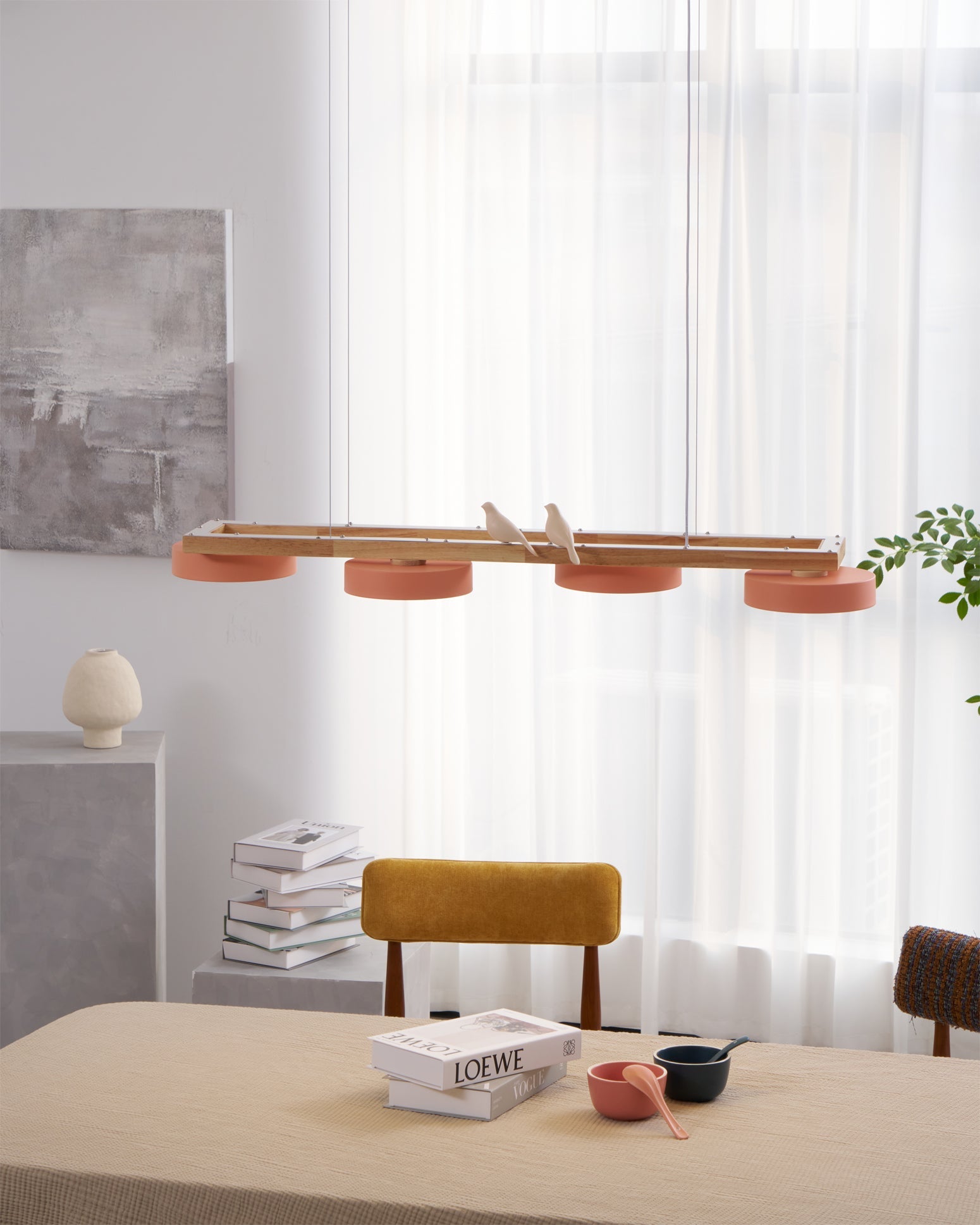 Pendant Light Wood Frame 40.2 in Indoor Ceiling Chandelier 48W LED 1400 Lumen Decorative Dining Room Living Room Lighting | Thomler