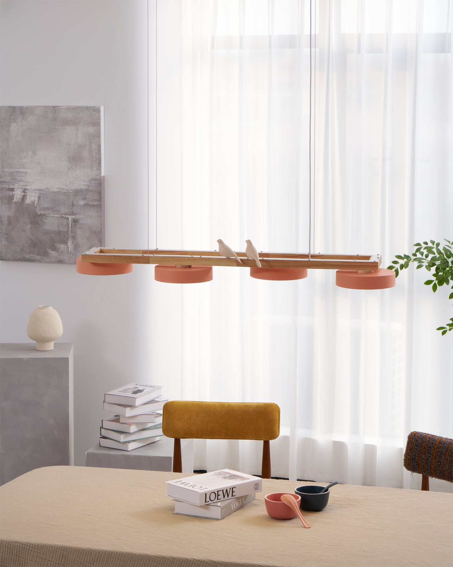 Pendant Light Wood Frame 40.2 in Indoor Ceiling Chandelier 48W LED 1400 Lumen Decorative Dining Room Living Room Lighting | Thomler