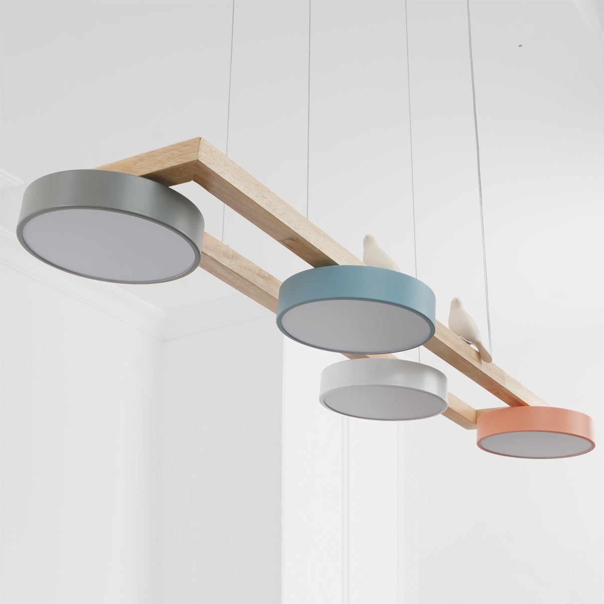 Pendant Light Wood Frame 40.2 in Indoor Ceiling Chandelier 48W LED 1400 Lumen Decorative Dining Room Living Room Lighting | Thomler