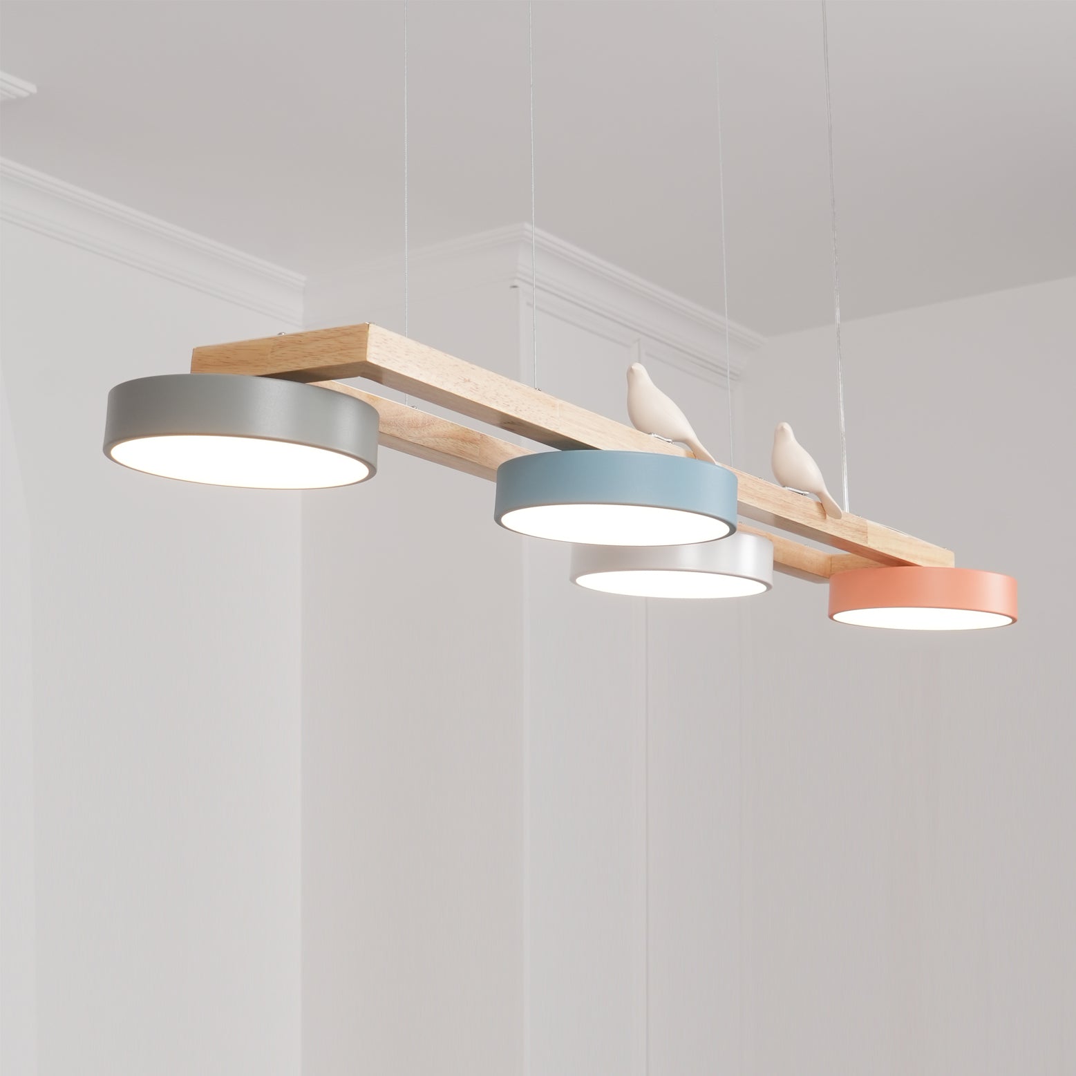 Pendant Light Wood Frame 40.2 in Indoor Ceiling Chandelier 48W LED 1400 Lumen Decorative Dining Room Living Room Lighting | Thomler