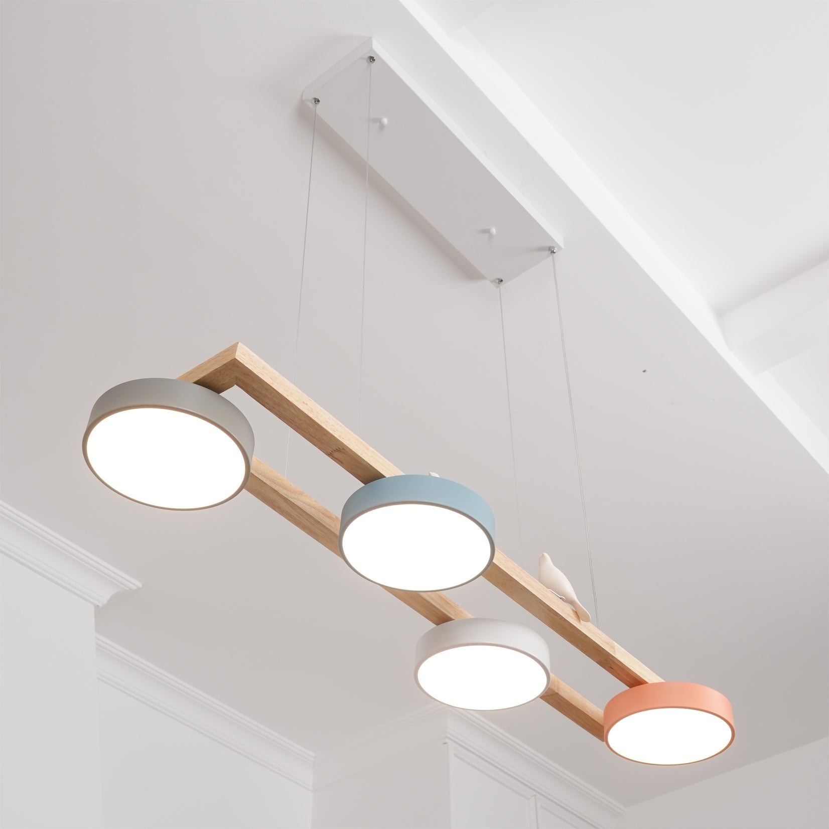 Pendant Light Wood Frame 40.2 in Indoor Ceiling Chandelier 48W LED 1400 Lumen Decorative Dining Room Living Room Lighting | Thomler