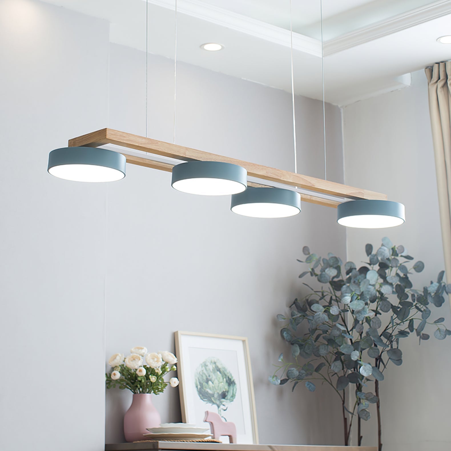 Pendant Light Wood Frame 40.2 in Indoor Ceiling Chandelier 48W LED 1400 Lumen Decorative Dining Room Living Room Lighting | Thomler