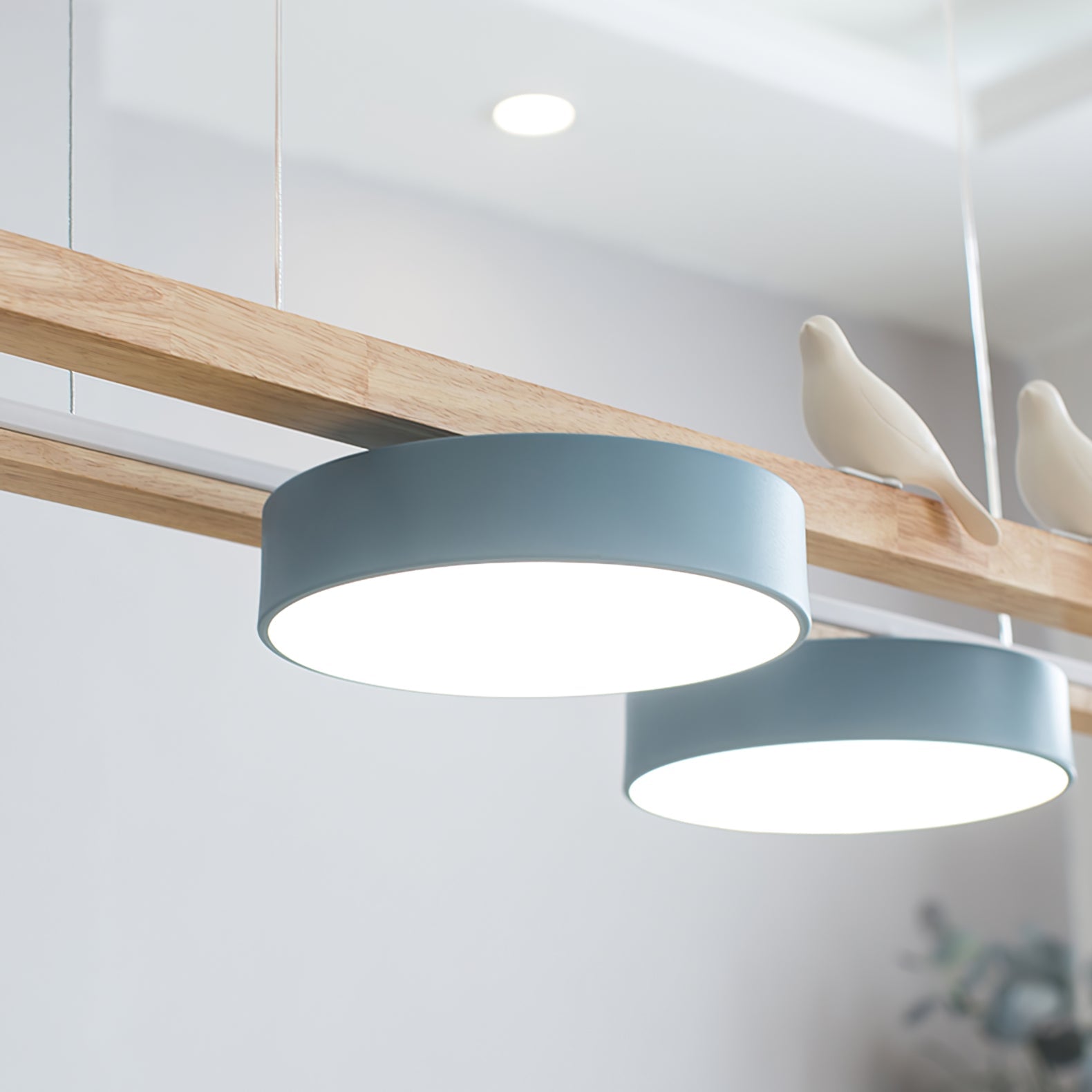 Pendant Light Wood Frame 40.2 in Indoor Ceiling Chandelier 48W LED 1400 Lumen Decorative Dining Room Living Room Lighting | Thomler