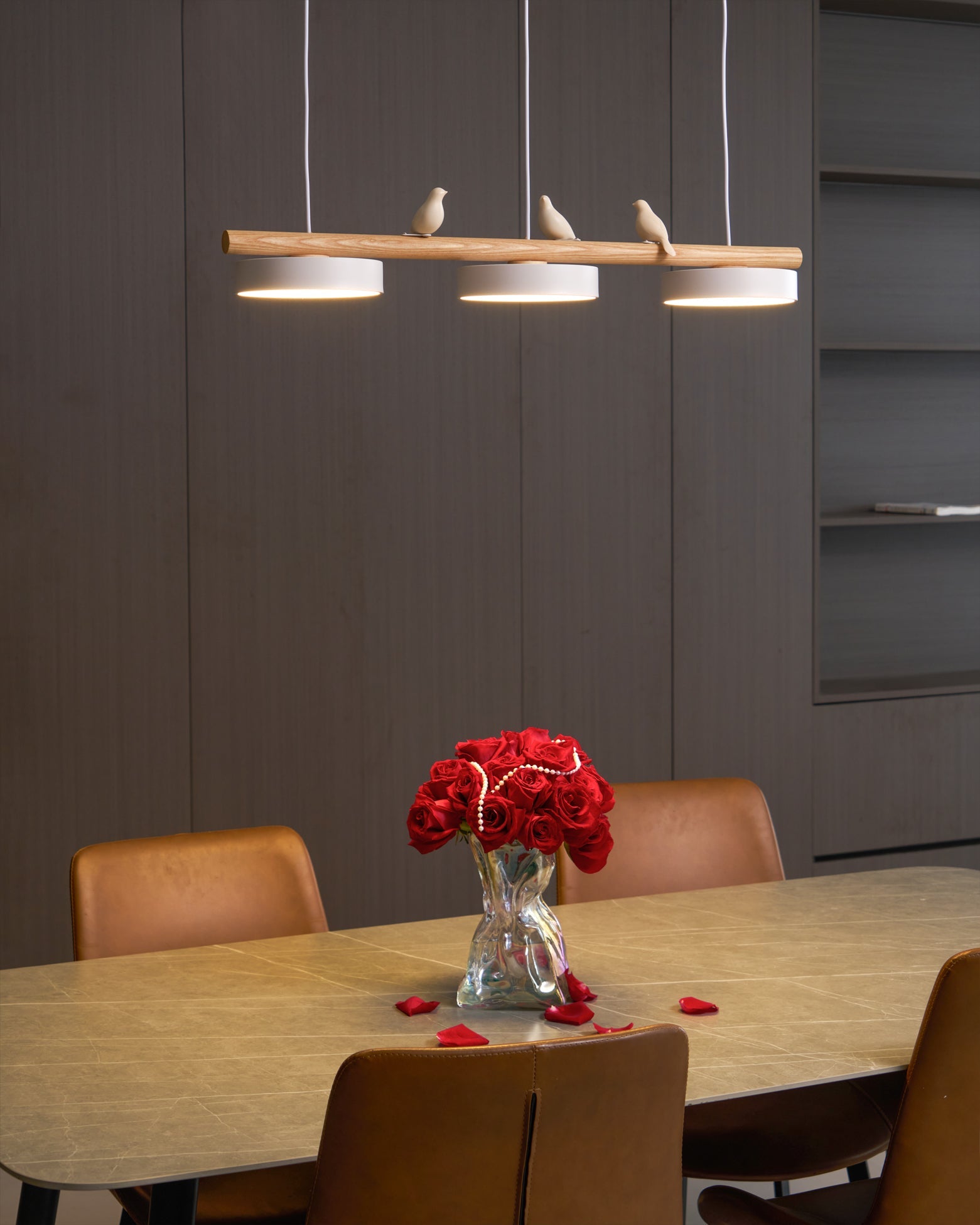 Pendant Light Metal Wood Resin 31.4 in Adjustable Indoor Ceiling Lamp | Thomler