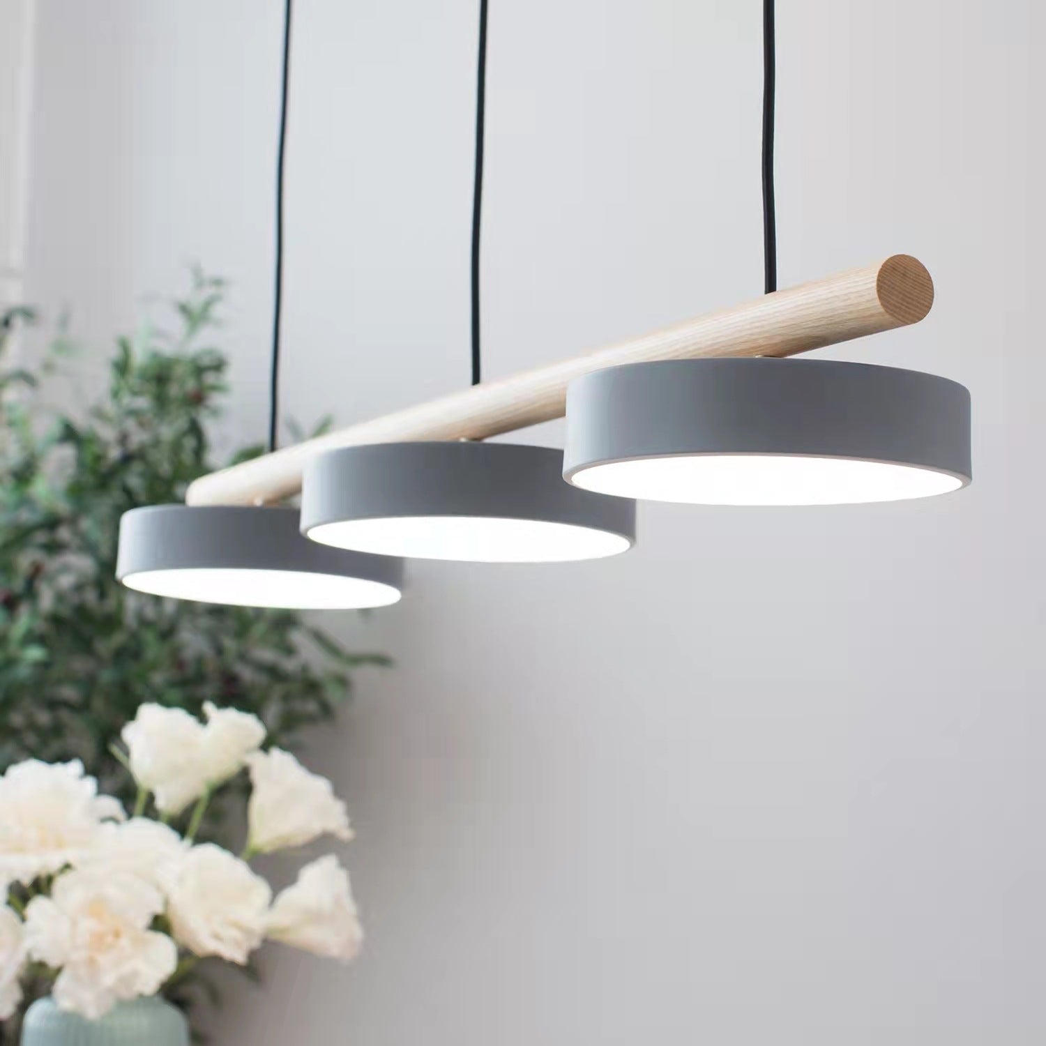 Pendant Light Metal Wood Resin 31.4 in Adjustable Indoor Ceiling Lamp | Thomler