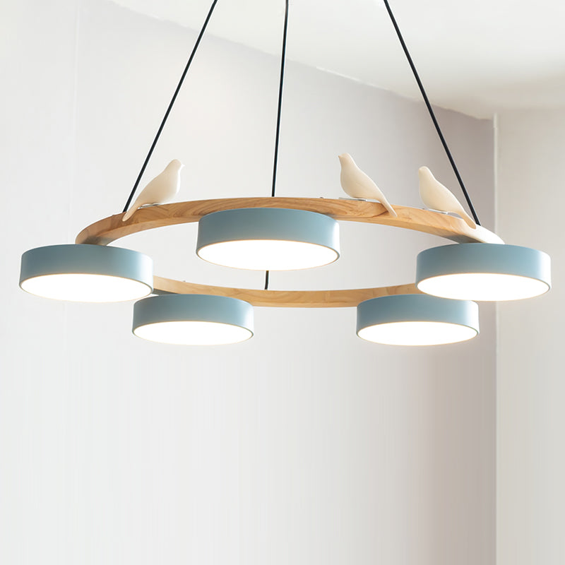 Chandelier Wood Round 25.6 in 4-Light Adjustable Indoor Ceiling Fixture Modern Dining Room Living Room Lighting | Thomler