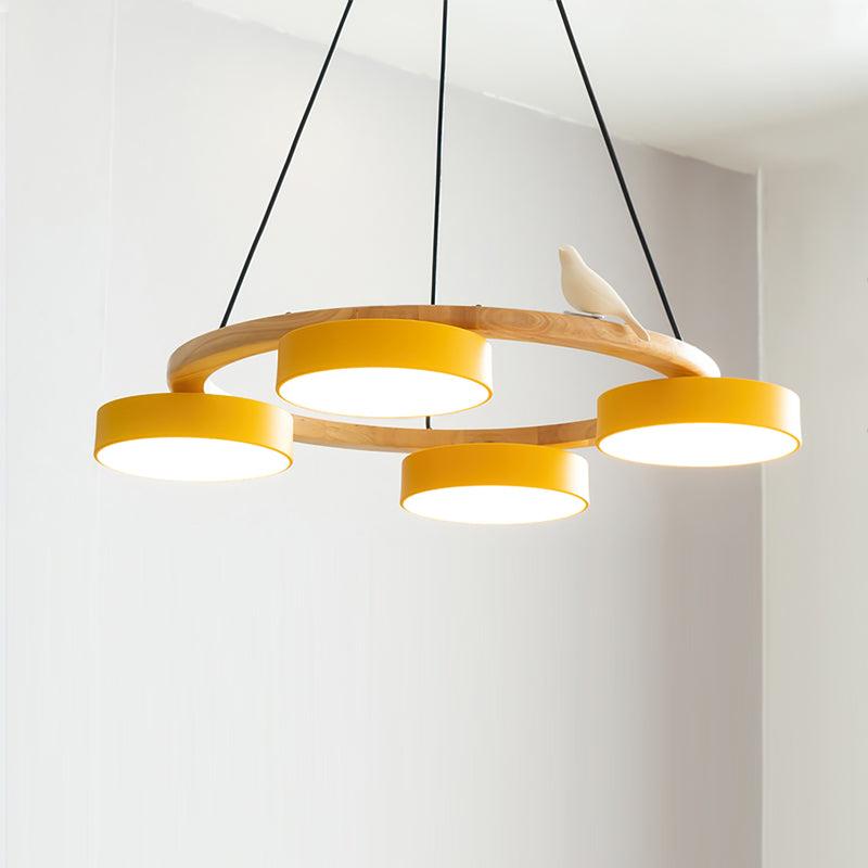 Chandelier Wood Round 25.6 in 4-Light Adjustable Indoor Ceiling Fixture Modern Dining Room Living Room Lighting | Thomler