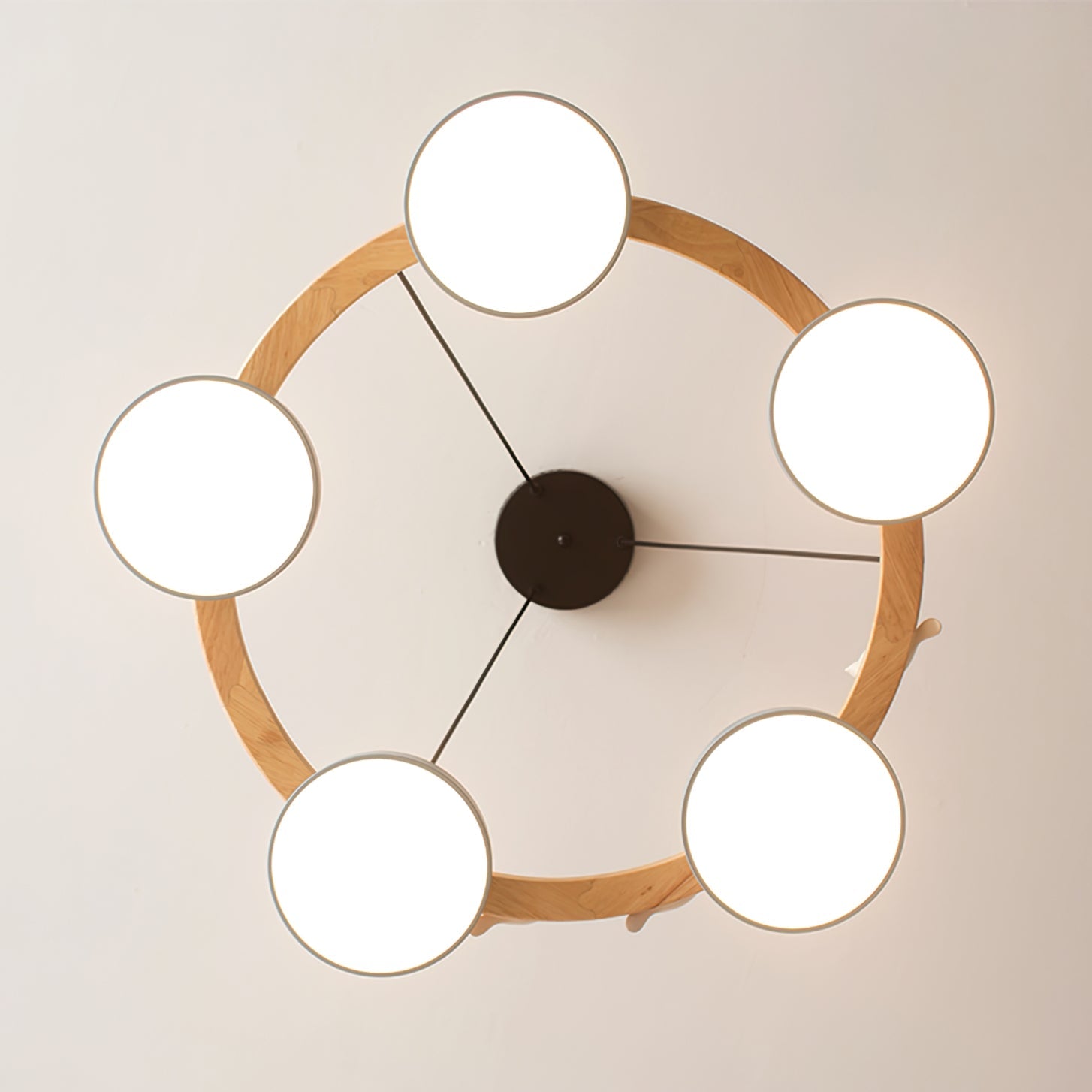 Chandelier Wood Round 25.6 in 4-Light Adjustable Indoor Ceiling Fixture Modern Dining Room Living Room Lighting | Thomler