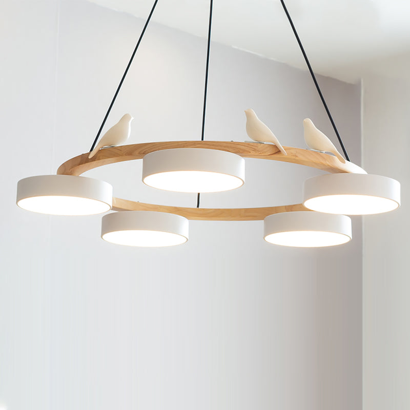 Chandelier Wood Round 25.6 in 4-Light Adjustable Indoor Ceiling Fixture Modern Dining Room Living Room Lighting | Thomler