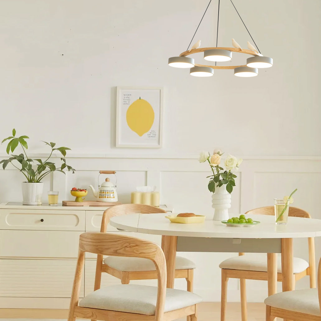 Chandelier Wood Round 25.6 in 4-Light Adjustable Indoor Ceiling Fixture Modern Dining Room Living Room Lighting | Thomler