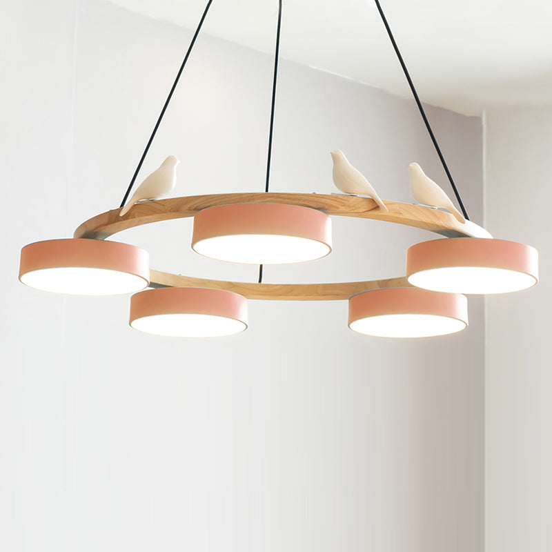 Chandelier Wood Round 25.6 in 4-Light Adjustable Indoor Ceiling Fixture Modern Dining Room Living Room Lighting | Thomler