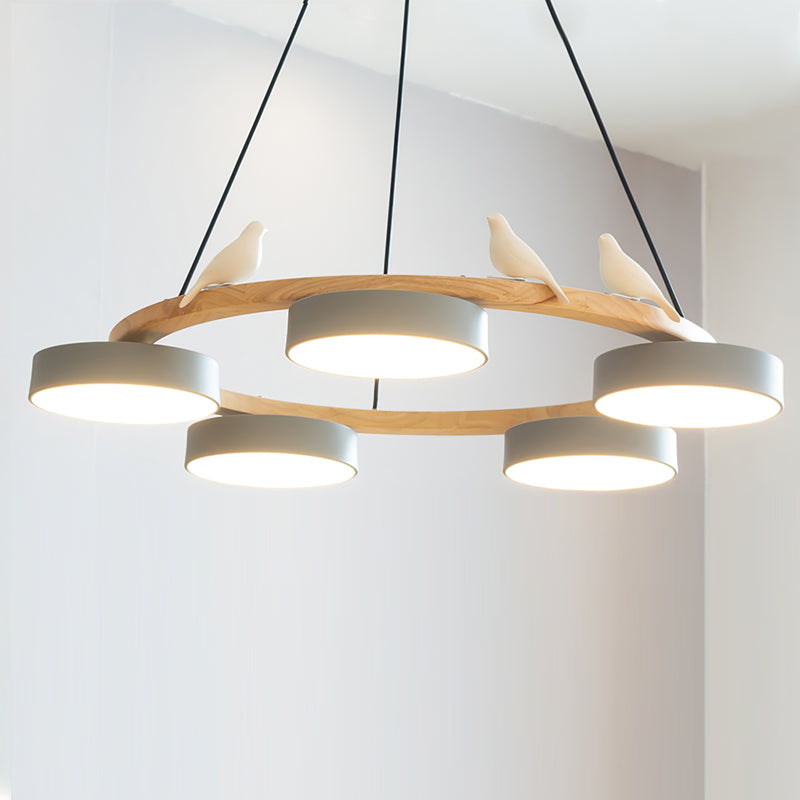 Chandelier Wood Round 25.6 in 4-Light Adjustable Indoor Ceiling Fixture Modern Dining Room Living Room Lighting | Thomler