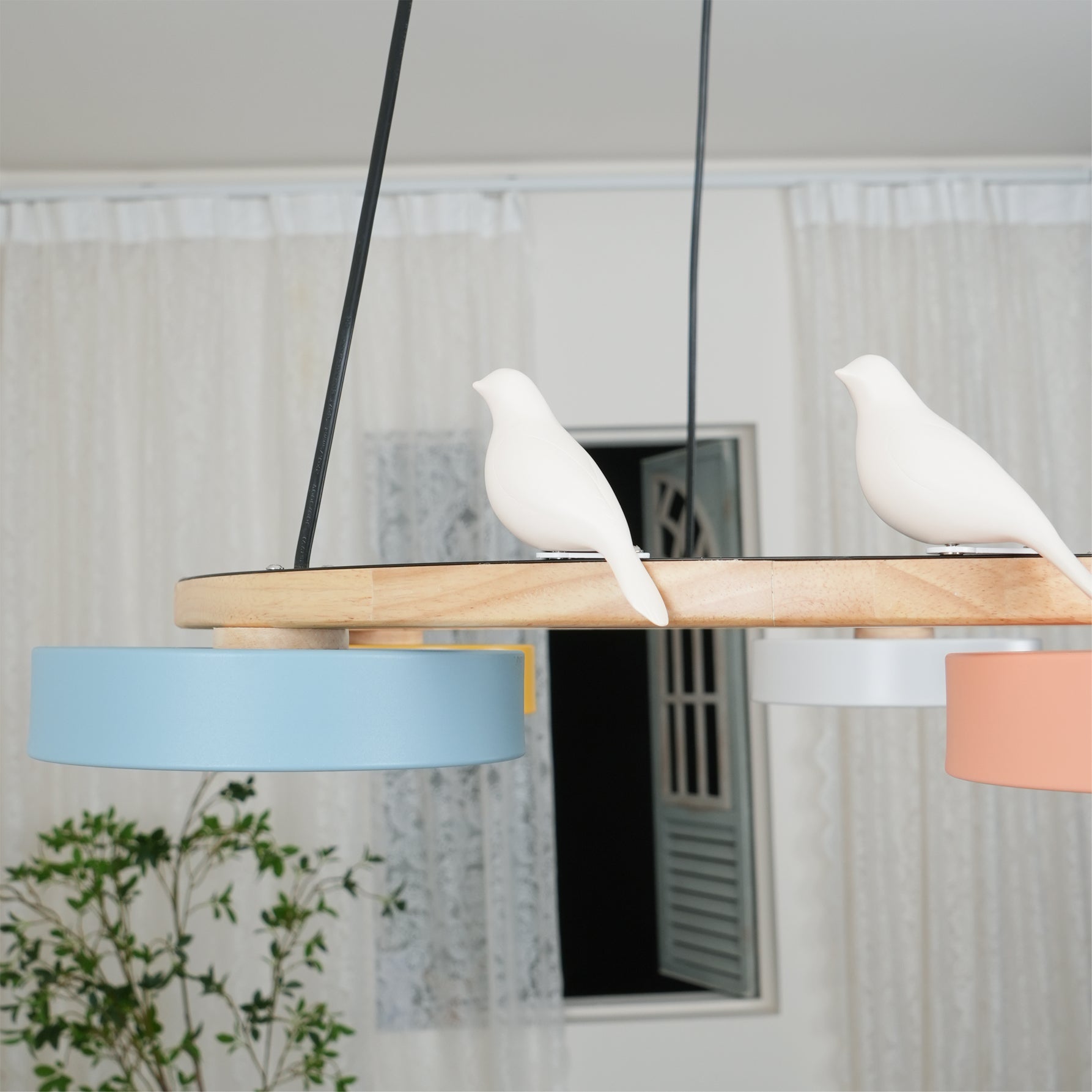 Chandelier Wood Round 25.6 in 4-Light Adjustable Indoor Ceiling Fixture Modern Dining Room Living Room Lighting | Thomler