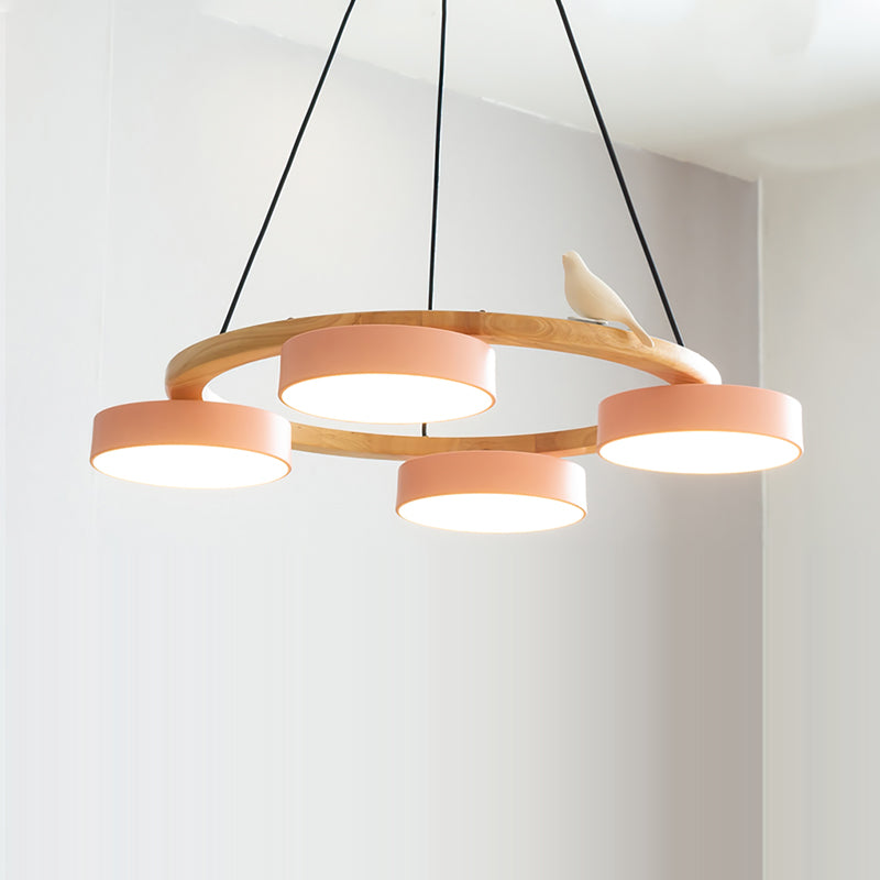 Chandelier Wood Round 25.6 in 4-Light Adjustable Indoor Ceiling Fixture Modern Dining Room Living Room Lighting | Thomler