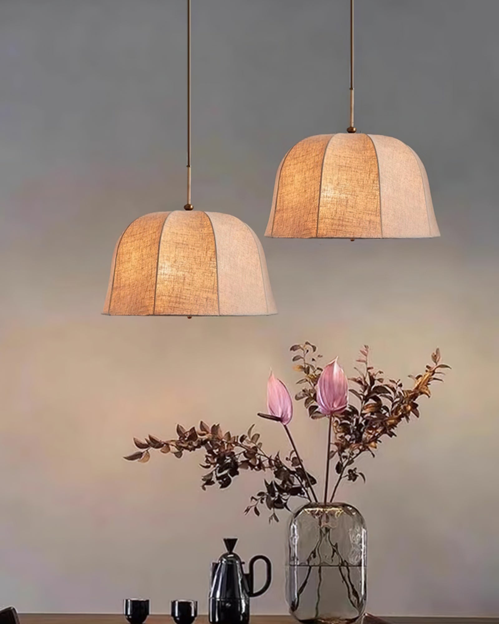 Pendant Light Linen 14.6 in Adjustable Bedroom Living Room Dining Room Hanging Lamp Vintage Style | Thomler
