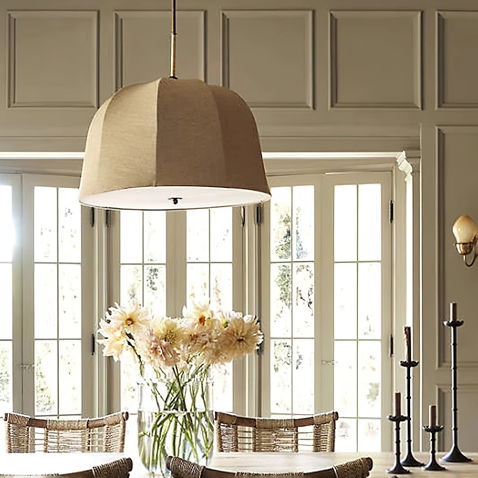 Pendant Light Linen 14.6 in Adjustable Bedroom Living Room Dining Room Hanging Lamp Vintage Style | Thomler
