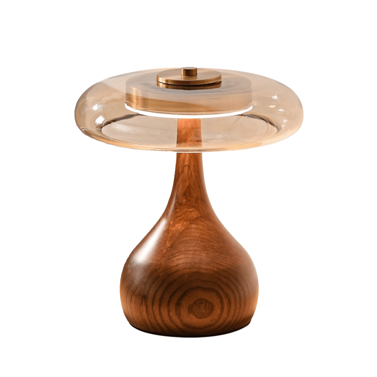 Wooden Table Lamp 9.8 in (25.0 cm) Amber Glass Shade Indoor Desk Lighting Warm Glow | Thomler
