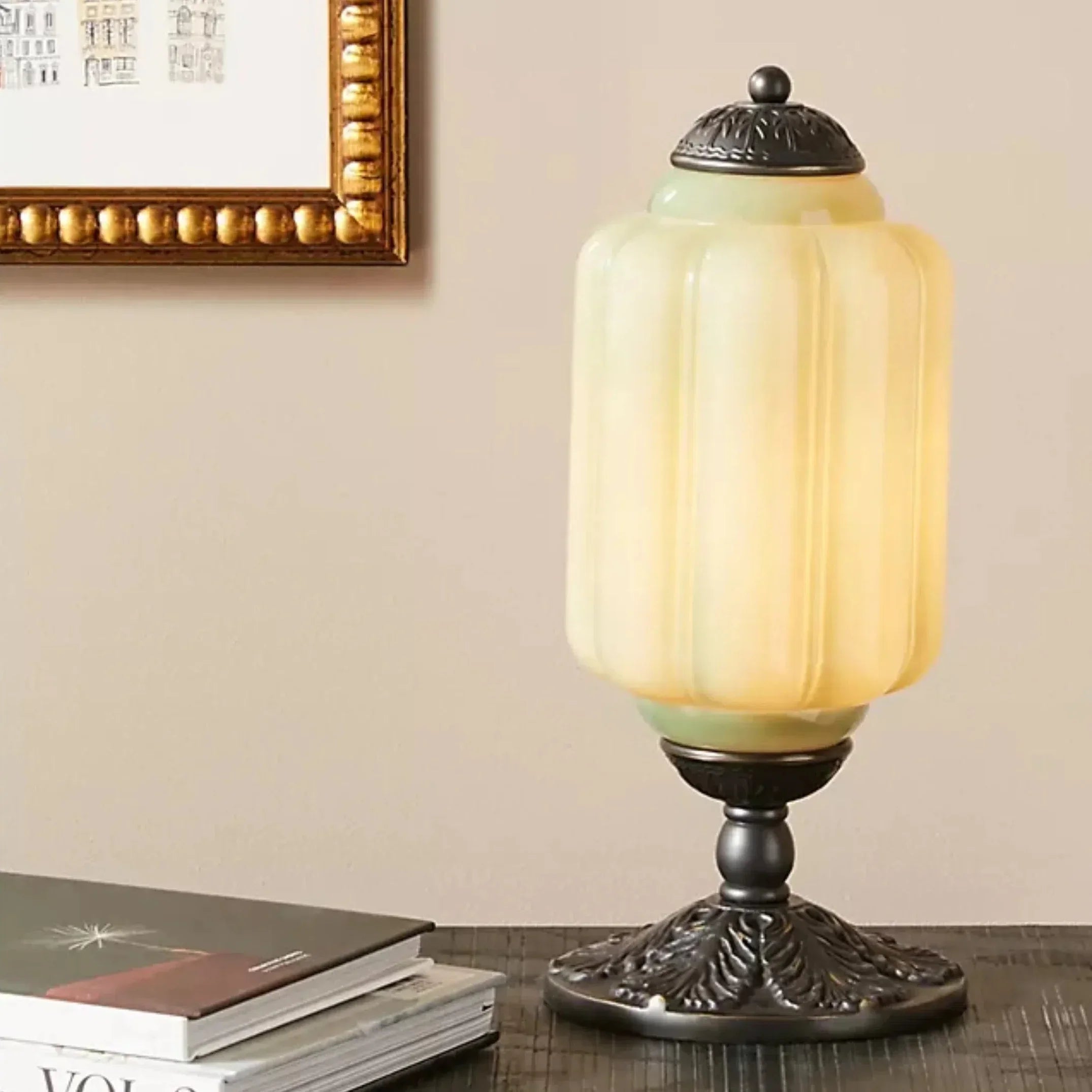 Table Lamp Opal Glass 15.7 in Vintage Desk Bedroom Nightstand Soft Glow | Thomler