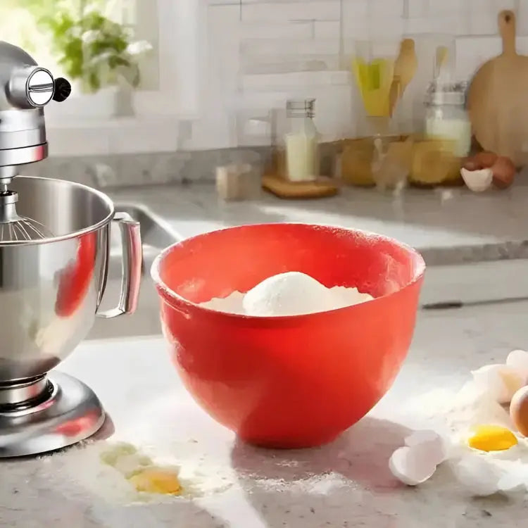 Silicone Baking Insert Food Safe 24.0 cm Red Dough Mixing Splash Guard With Lid Bread Baking Bowl Liner | Thomler